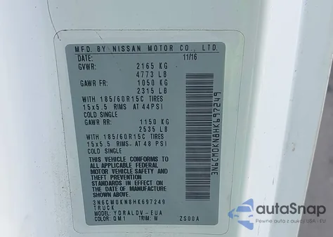 2017 Nissan Nv200 S z USA, uszkodzony, nr VIN 3N6CM0KN8HK697249